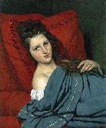 COURTOIS, Jacques Half-length Woman Lying on a Couch oil painting on canvas